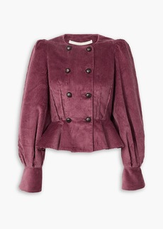 Anna Mason - Lulu double-breasted cotton-corduroy peplum jacket - Purple - UK 6