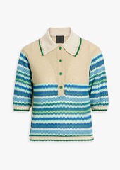 Anna Sui - Crochet-knit cotton-blend polo shirt - Blue - M