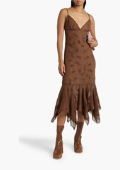 Anna Sui - Glittered flocked georgette midi dress - Brown - US 10