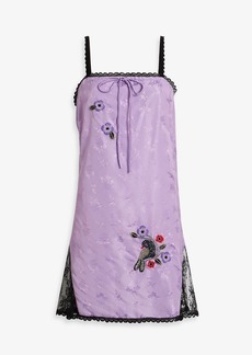 Anna Sui - Lace-trimmed embellished satin-jacquard mini slip dress - Purple - US 12