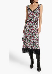Anna Sui - Lace-trimmed floral-print silk-crepe midi dress - Purple - US 10