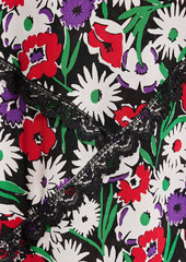 Anna Sui - Lace-trimmed floral-print silk-crepe midi dress - Purple - US 10