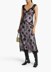 Anna Sui - Layered floral-print crepe de chine and lace midi dress - Black - US 8