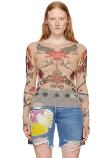 Anna Sui Beige Tattoo Long Sleeve T-Shirt