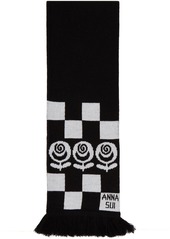 Anna Sui Black & White Rose Checker Scarf