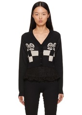 Anna Sui Black & White Rose Checker Sweater