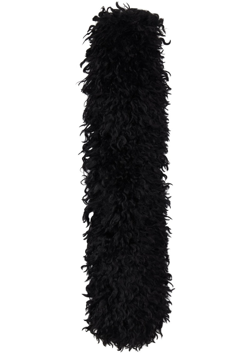 Anna Sui Black Faux Curly Lamb Fur Long Scarf