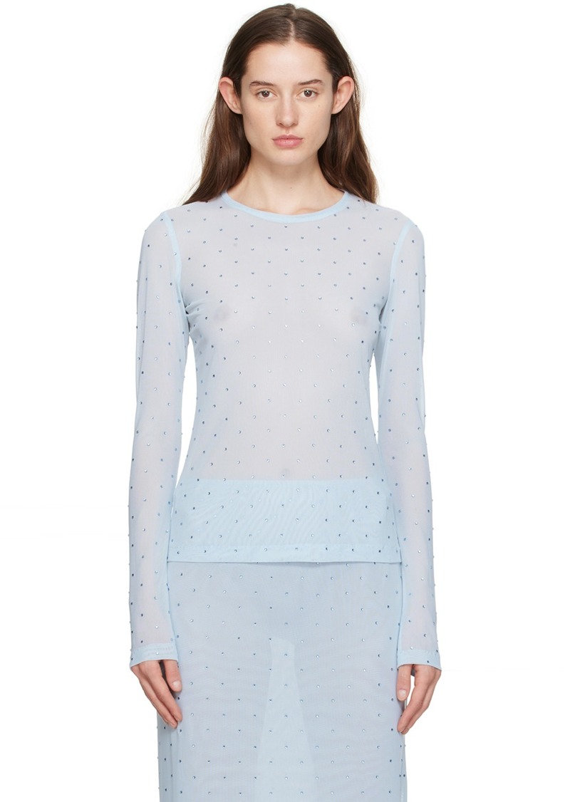 Anna Sui Blue Rhinestone Long Sleeve T-Shirt