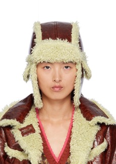 Anna Sui Brown Faux-Leather Curly Aviator Hat