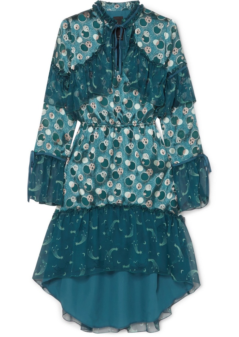 Anna Sui Cosmos Printed Fil Coupé Sateen And Crinkled Silk-chiffon Dress