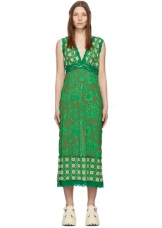 Anna Sui Green Paradisiac Combo Mesh Dress