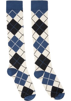 Anna Sui Navy & Off-White Argyle Knee High Socks