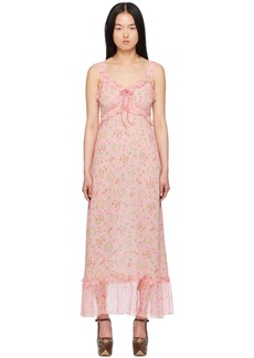 Anna Sui Pink Ruffle Maxi Dress