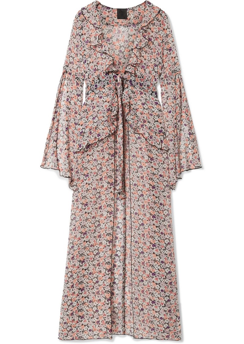 Anna Sui Scattered Flowers Ruffled Floral-print Silk-chiffon Robe