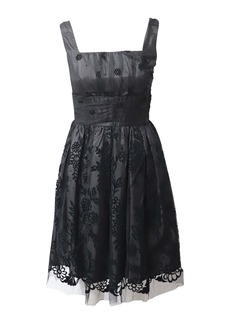 Anna Sui Sleeveless Pleated Lace Dress in Black Polyester