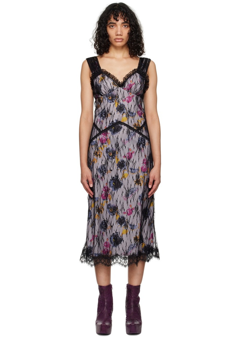 Anna Sui SSENSE Exclusive Black Sketch Flower Midi Dress