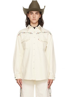 Anna Sui White Studded Denim Shirt
