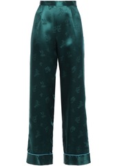 Anna Sui Woman Silk-satin Jacquard Wide-leg Pants Petrol