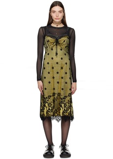Anna Sui Yellow & Black Washed Midi Dress