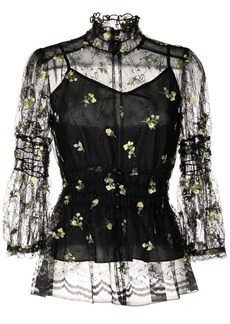 Anna Sui floral-embroidered lace blouse