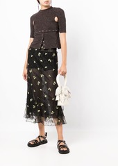 Anna Sui floral-embroidered lace midi skirt
