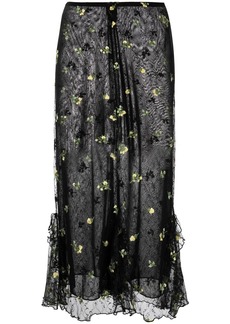 Anna Sui floral-embroidered lace midi skirt