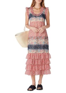 Anna Sui Floral Flutter Sleeve Midi Dress