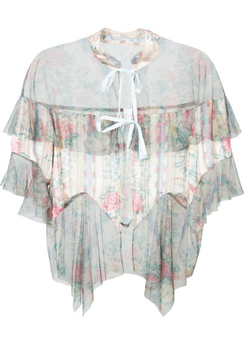 Anna Sui sheer floral tulle hem blouse