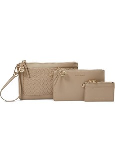 Anne Klein Ak 3 Piece Pouch Set With Woven Detailing And Wristlet Strap