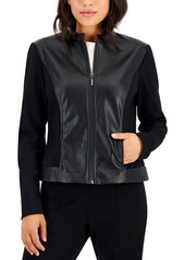 Ak Anne Klein Petite Mandarin-Collar Zip-Up Jacket - Anne Black