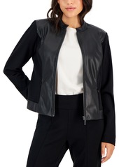 Ak Anne Klein Petite Mandarin-Collar Zip-Up Jacket - Anne Black