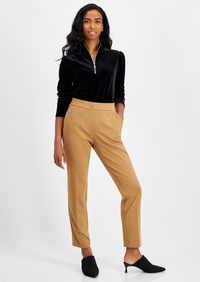 Ak Anne Klein Petite Mid-Rise Pull-On Straight-Leg Pants - Vicuna