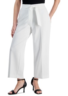 Ak Anne Klein Petite Mid Rise Tie Waist Wide Leg Pants - Bright White