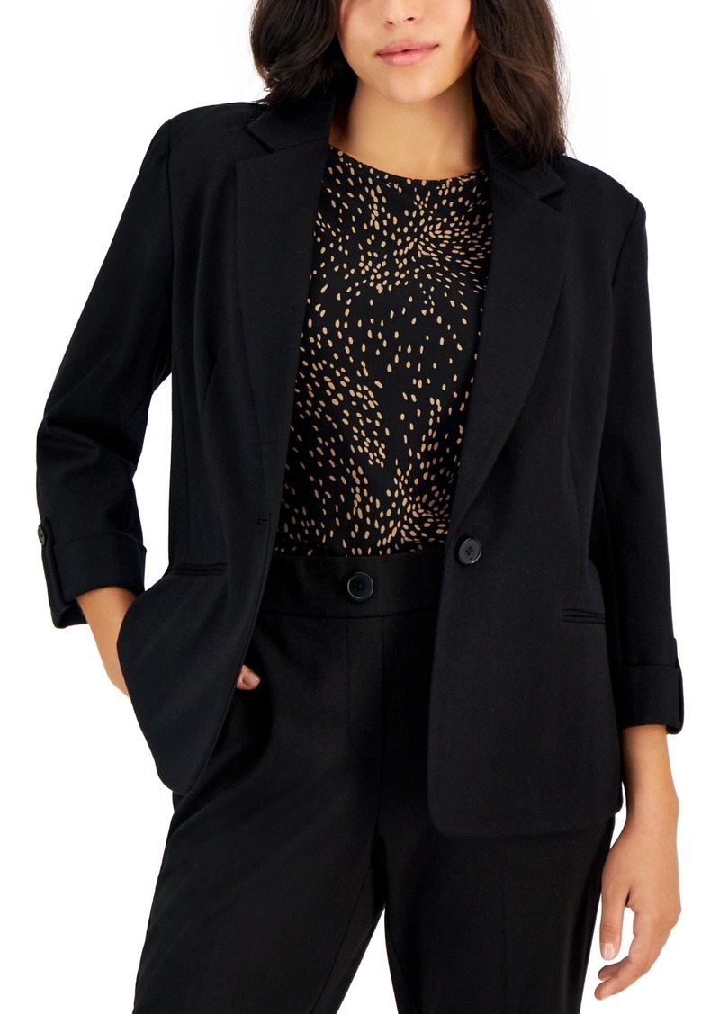 Ak Anne Klein Petite Notch-Lapel One-Button Blazer - Anne Black