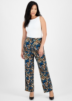 Ak Anne Klein Petite Printed Pull-On Wide-Leg Pants - Multi