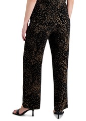 Ak Anne Klein Petite Printed Wide-Leg Pull-On Knit Pants - Anne Black/Vicuna