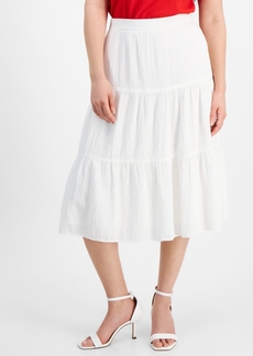 Ak Anne Klein Petite Pull-On Tiered Midi Skirt - Bright White