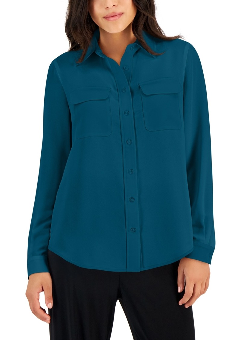 Ak Anne Klein Petite Utility Blouse - Fir