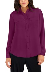 Ak Anne Klein Petite Utility Blouse - Elderberry