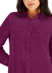 Ak Anne Klein Petite Utility Blouse - Elderberry