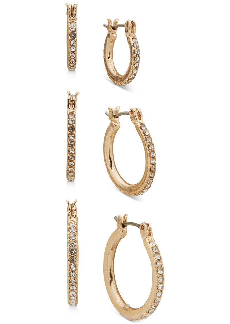 Anne Klein 3-Pc. Set Pave Hoop Earrings - Gold