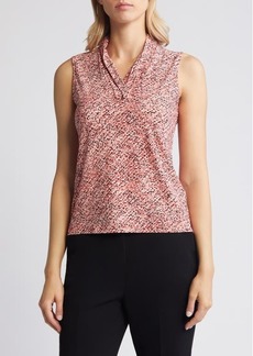 Anne Klein Abstract Print Triple Pleat V-Neck Top