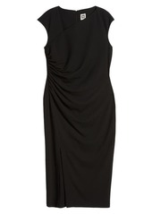 Anne Klein Asymmetric Neck Side Ruched Sheath Dress