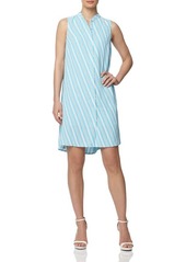 Anne Klein Bias Stripe Sleeveless Trapeze Dress in Siren Blue/Red Pear Combo at Nordstrom