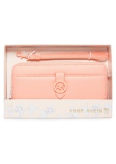 Anne Klein Boxed Slim Zip Wallet with Detachable Wristlet - Pink-