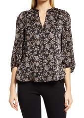 Anne Klein Chennai Floral Print Puff Sleeve Blouse in Anne Black Combo at Nordstrom