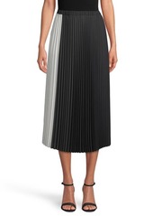 Anne Klein Colorblock Pleated Midi Skirt in Anne Black/White at Nordstrom