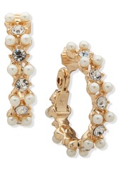 Anne Klein Crystal & Imitation Pearl Clip-On Hoop Earrings