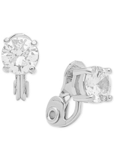 Anne Klein Crystal Solitaire E-z Comfort Clip-on Earrings - Silver