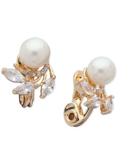 Anne Klein Cubic Zirconia & Imitation Pearl E-z Comfort Clip-On Earrings - Gold